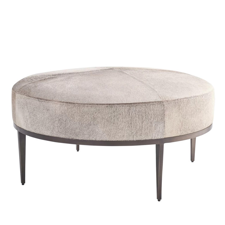 Global Views Urban Ottoman w Grey Hair on Hide Antique Gunmetal